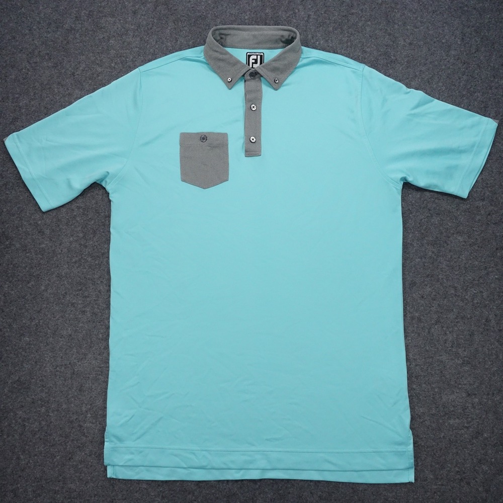 FootJoy Golf Polo Men XL Contrast Collar Athletic Fit Aqua Blue